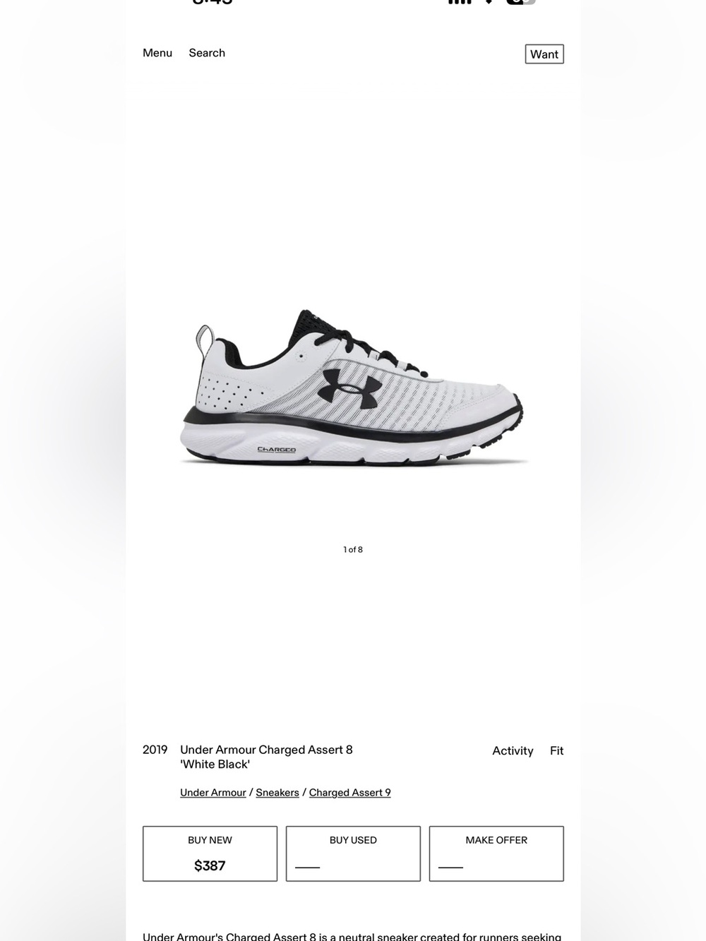 UNDER ARMOUR Mesh Sneakers, Men's Sz 11.5